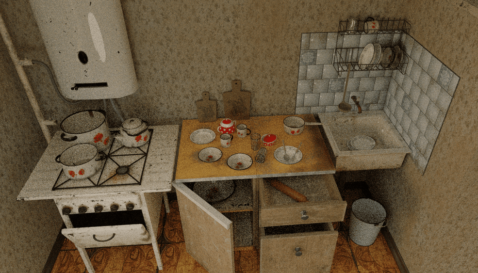 3D-визуализация интерьера: Ностальгическая кухня